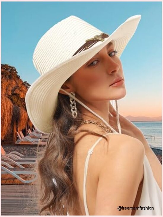 Straw Cowboy Sun Hat with Windproof Chin Strap main image 5